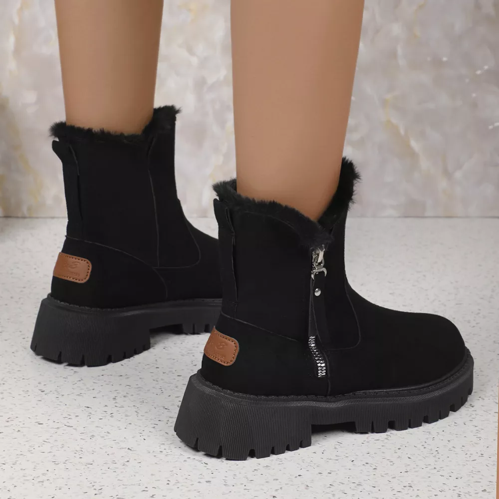 Fuzzy Lined Ankle Boots with Zipper, image 4