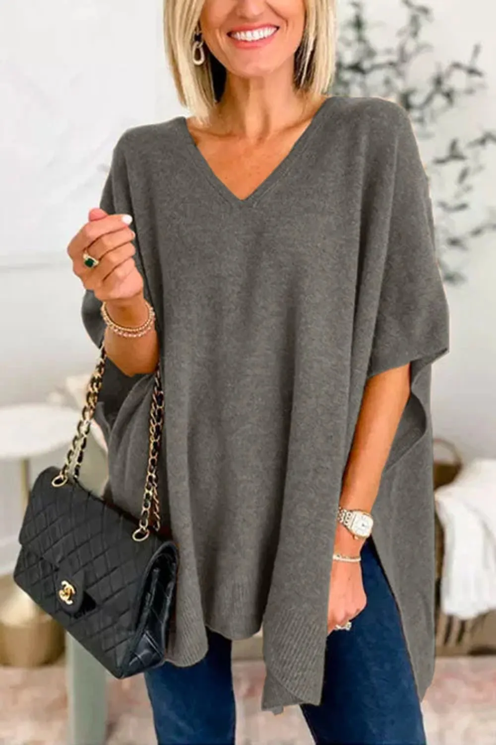 Slit V-Neck Half Sleeve Knit Top, image 14