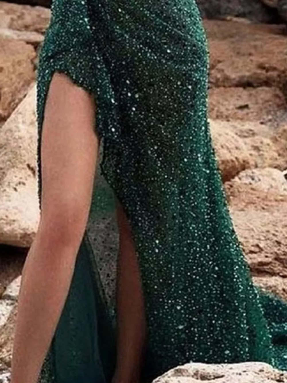 Full Size Sequin One-Shoulder High-Slit Evening Dress Plus Size, image 2