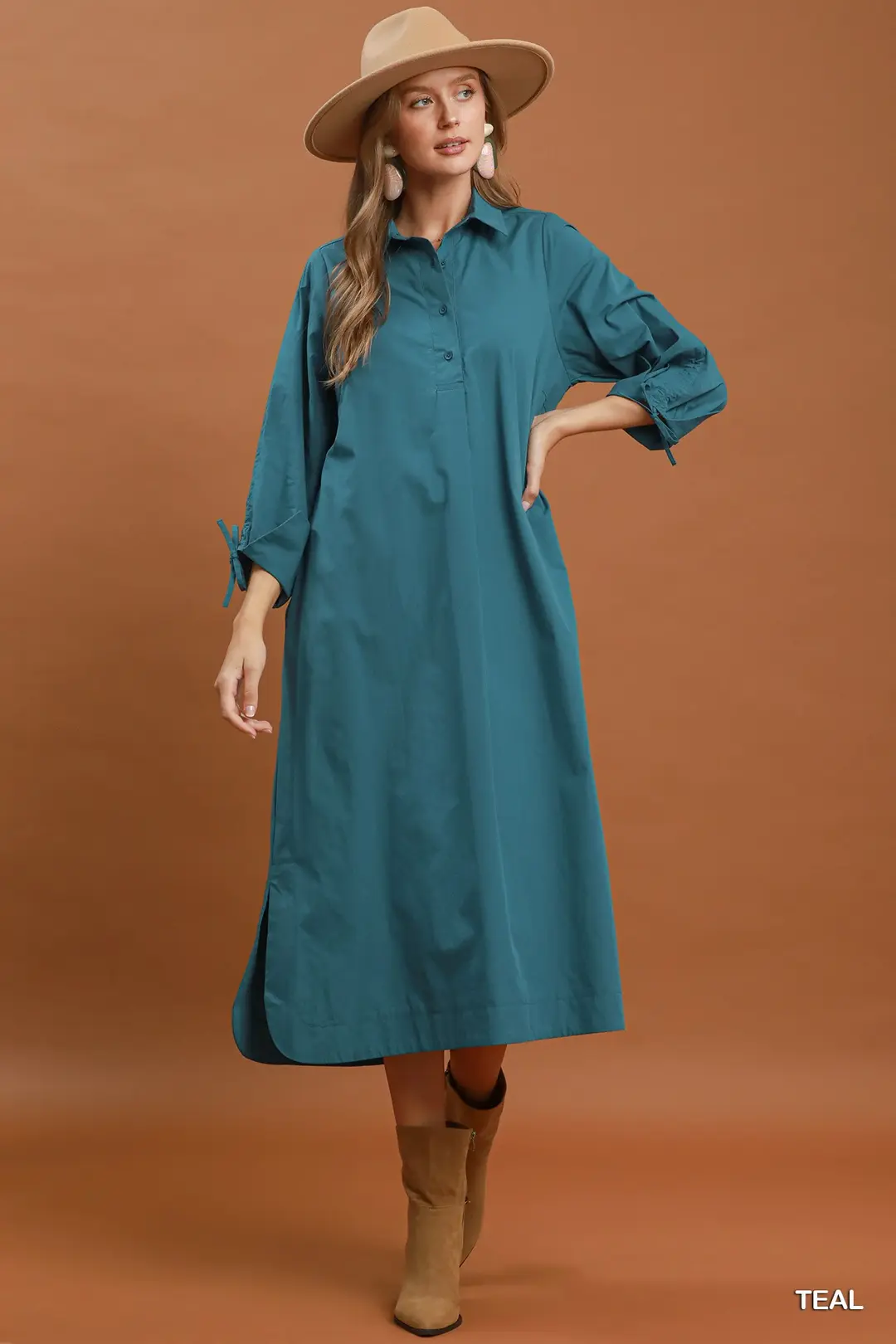 Collared Button Detail Relaxed Midi Dress