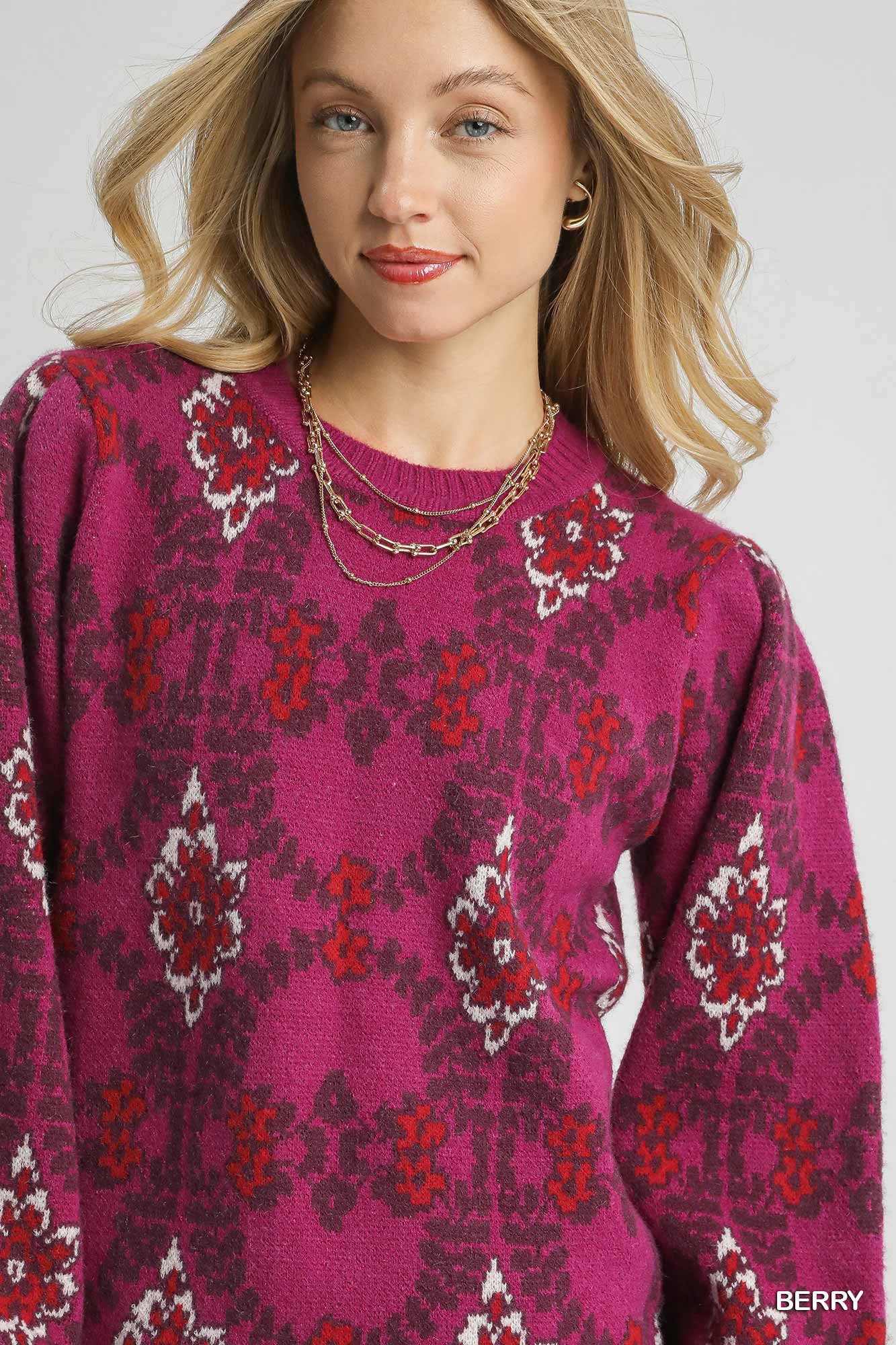 Boho Patterned Long Sleeve Sweater, image 6