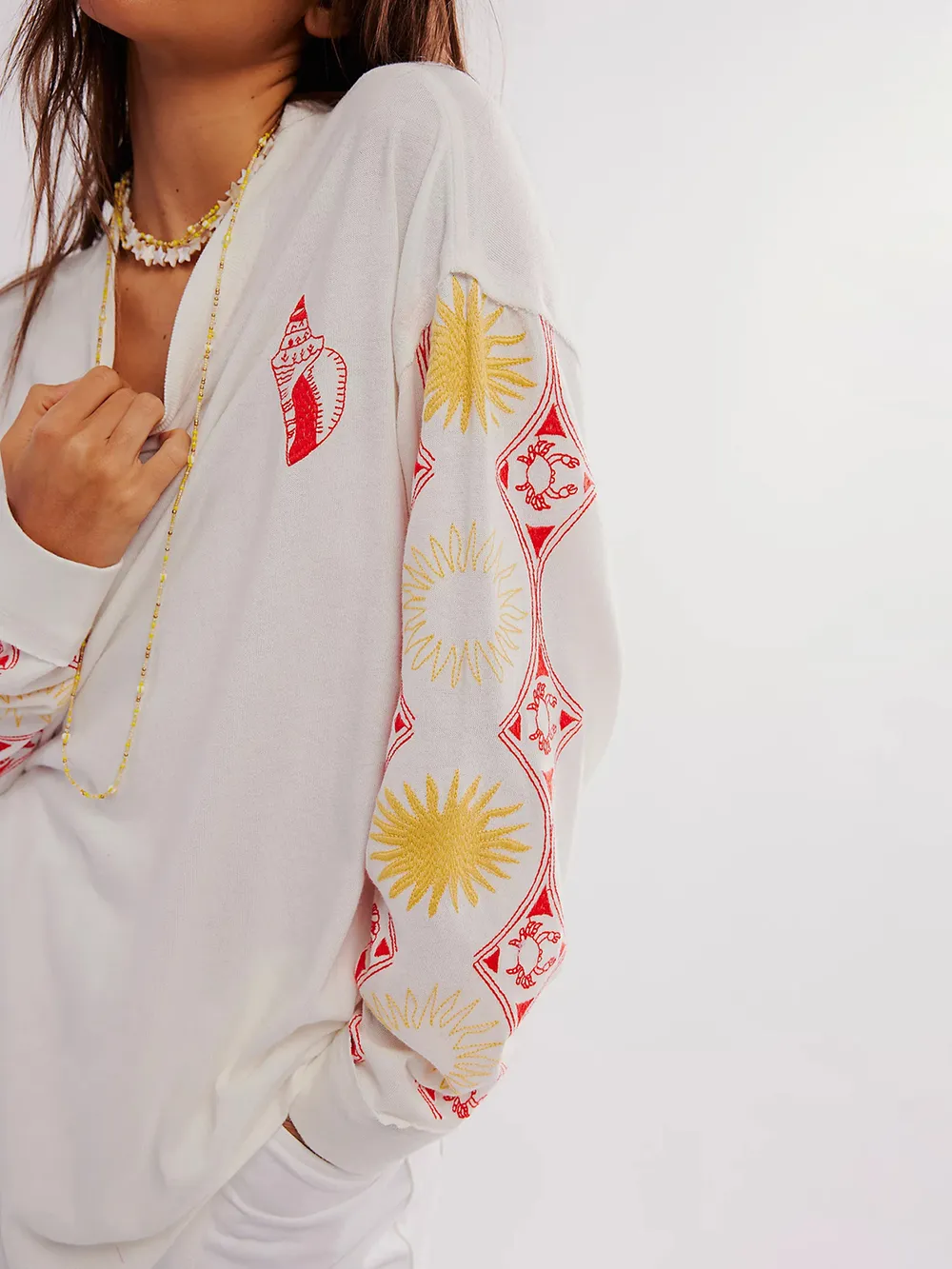 Embroidered Round Neck Long Sleeve Sweatshirt, image 7