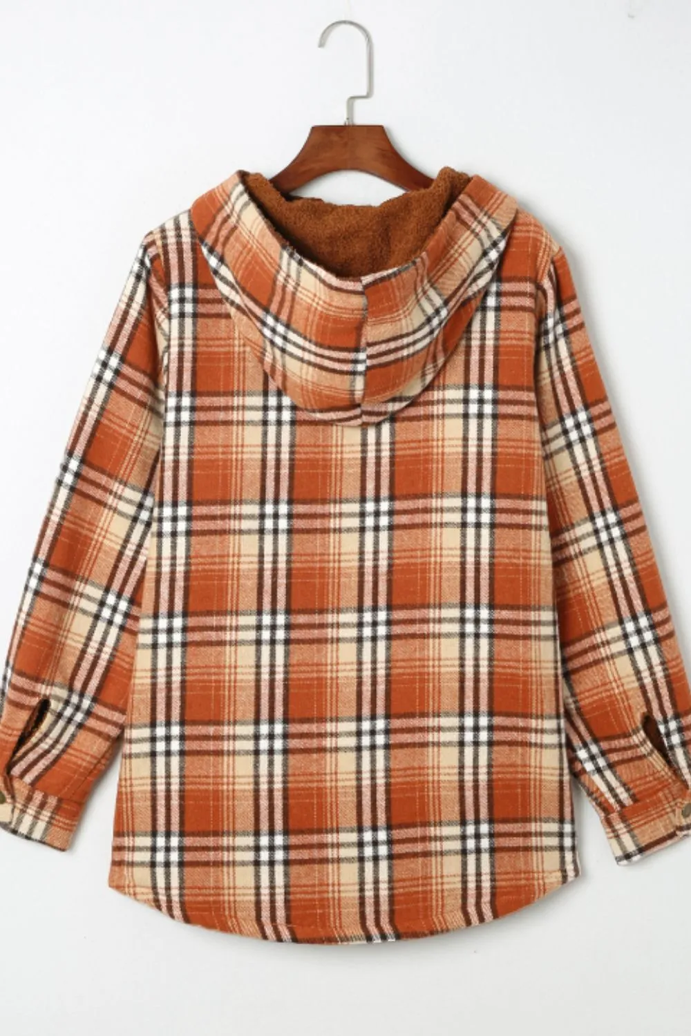 Plaid Button Up Long Sleeve Hooded Jacket, image 5