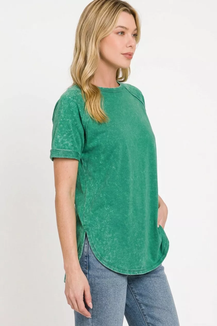 French Terry Washed Curved Hem Top, image 2