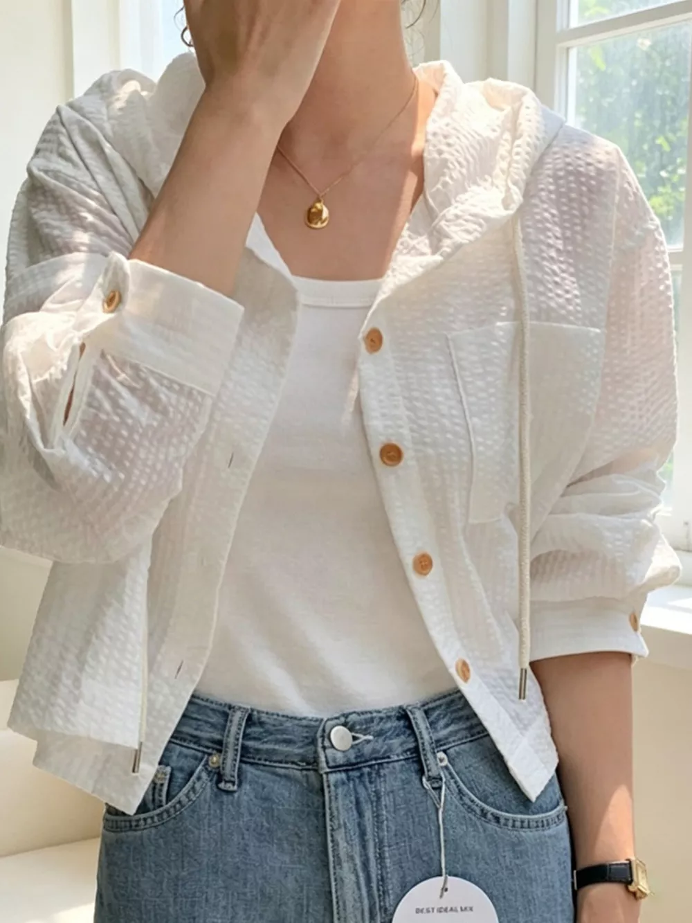 Striped Hooded Shirt with Drawstring Detail, image 9