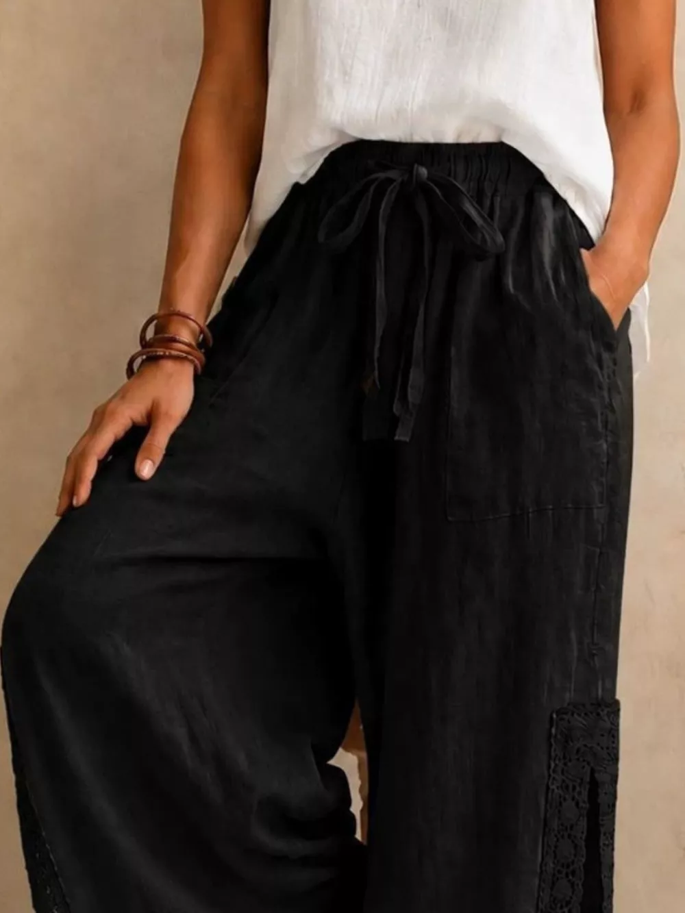 Lace Detail Slit Wide Leg Pants, image 11