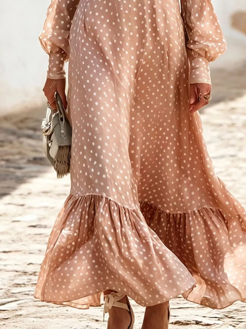 Full Size Polka Dot Ruffle V-Neck Maxi Dress Plus Size, image 13