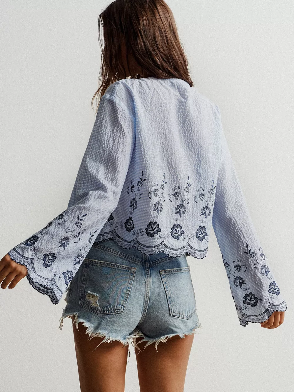 Floral Embroidered Tie-Front Blouse, image 7