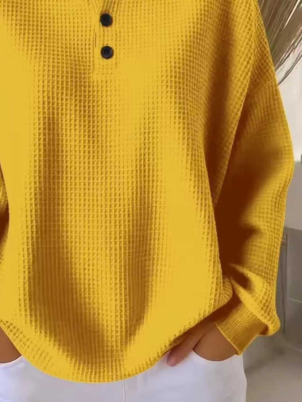 Full Size Waffle Knit Button Detail Top Plus Size, image 6