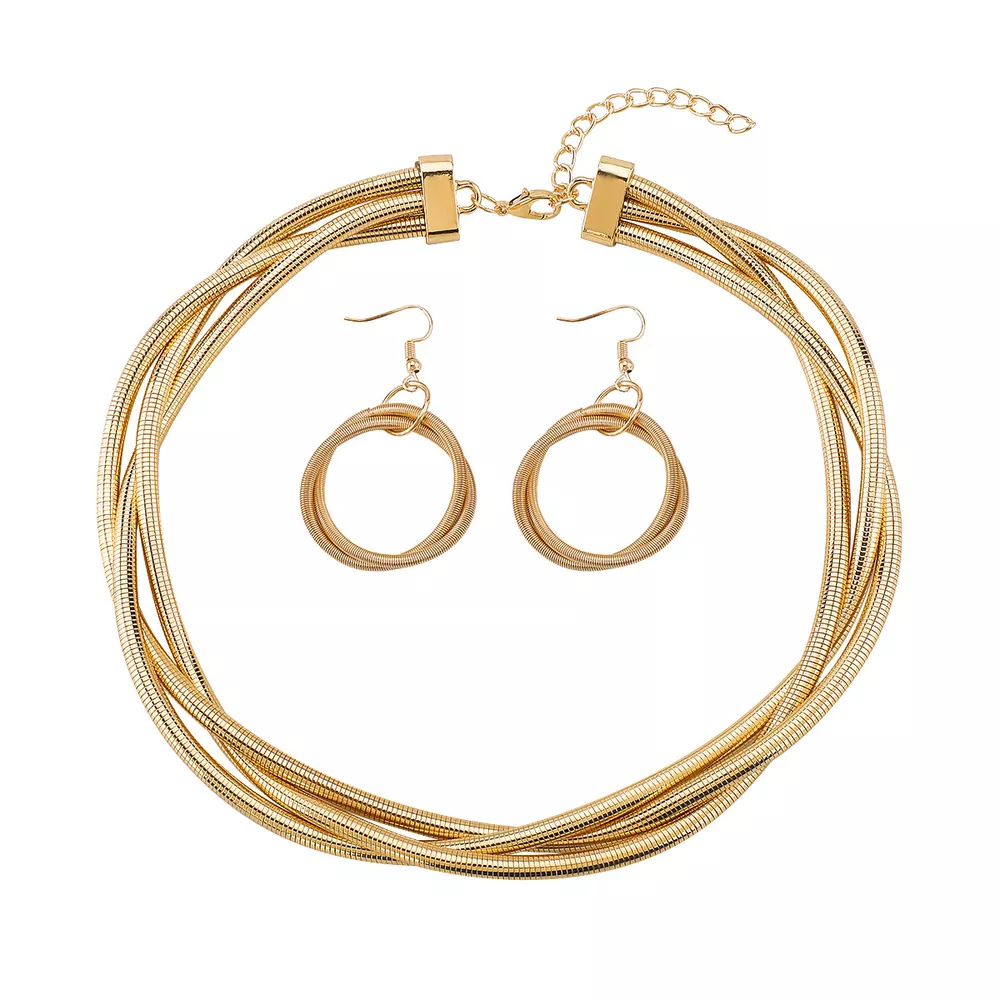 Multi-Layered Earrings and Necklace Jewelry Set