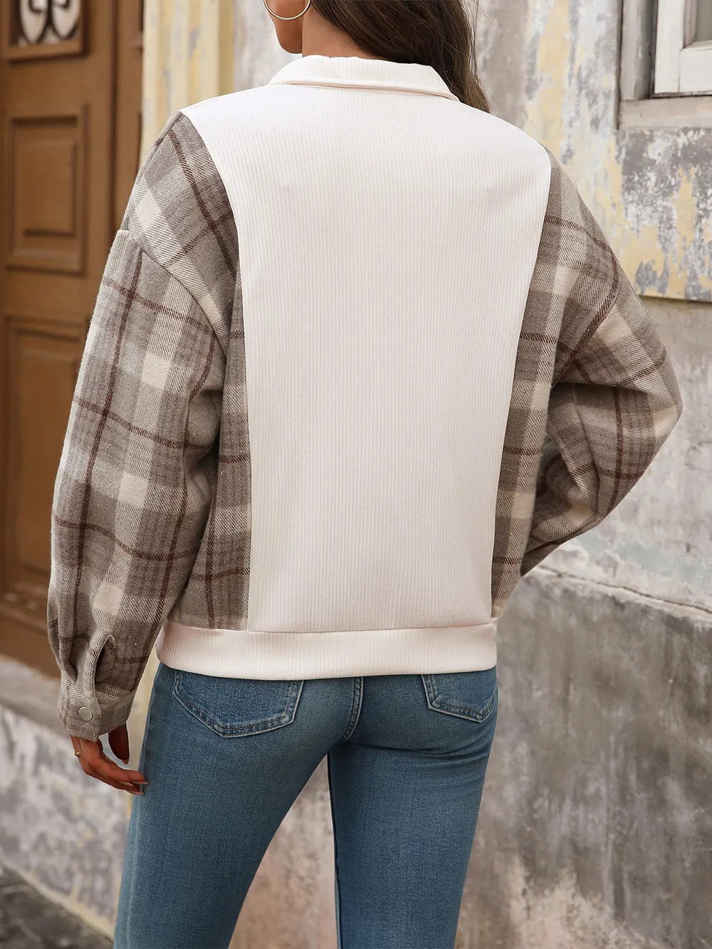 Snap Down Plaid Long Sleeve Sweatshirt, image 5
