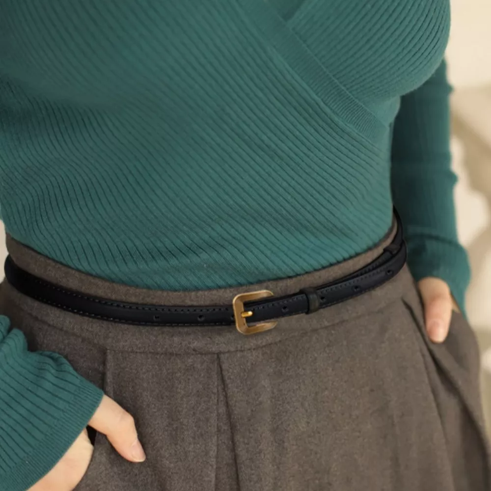 Leather Skinny Belt with Buckle, image 5