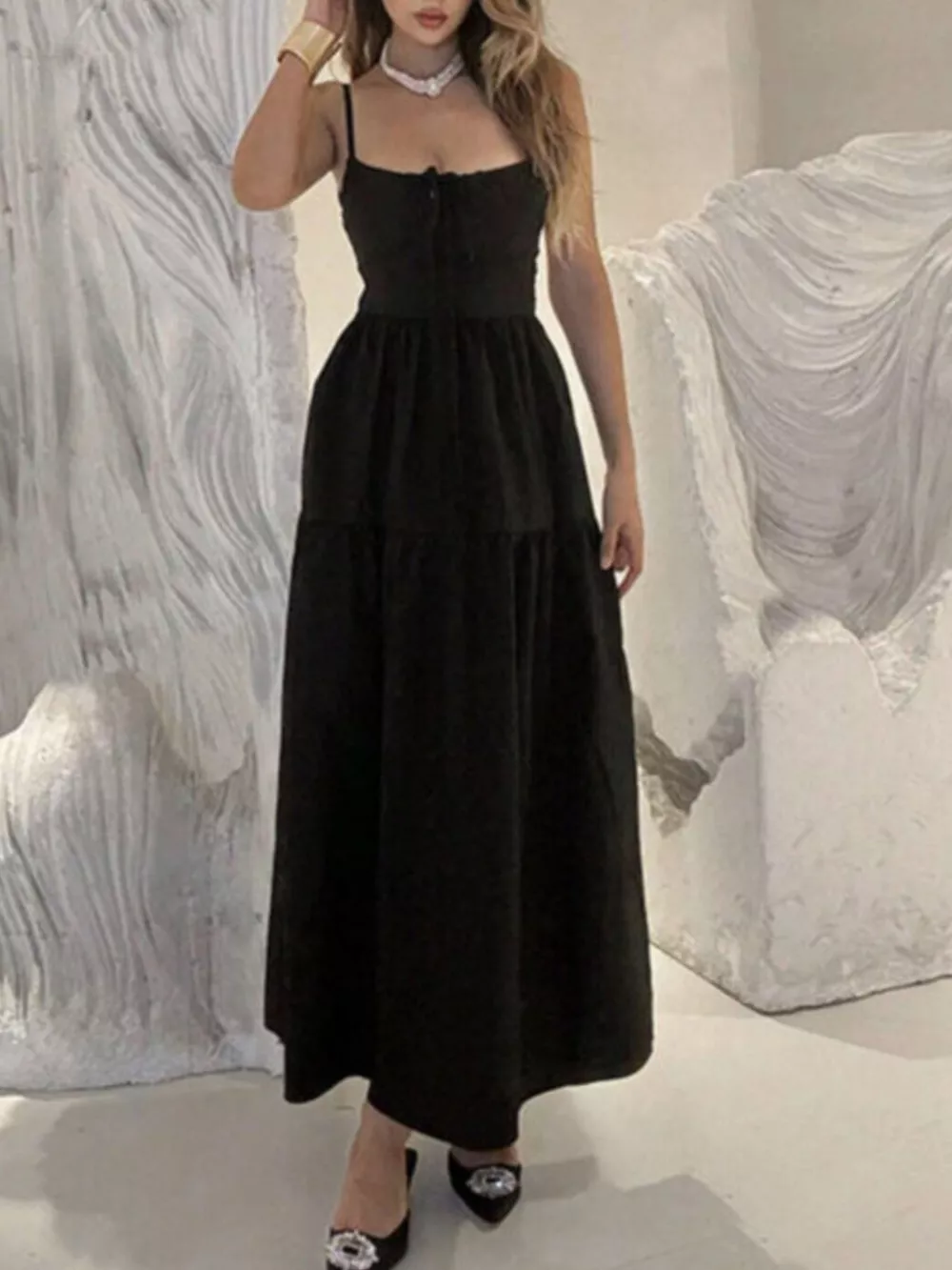 Lace Up Back Maxi Cami Dress, image 3