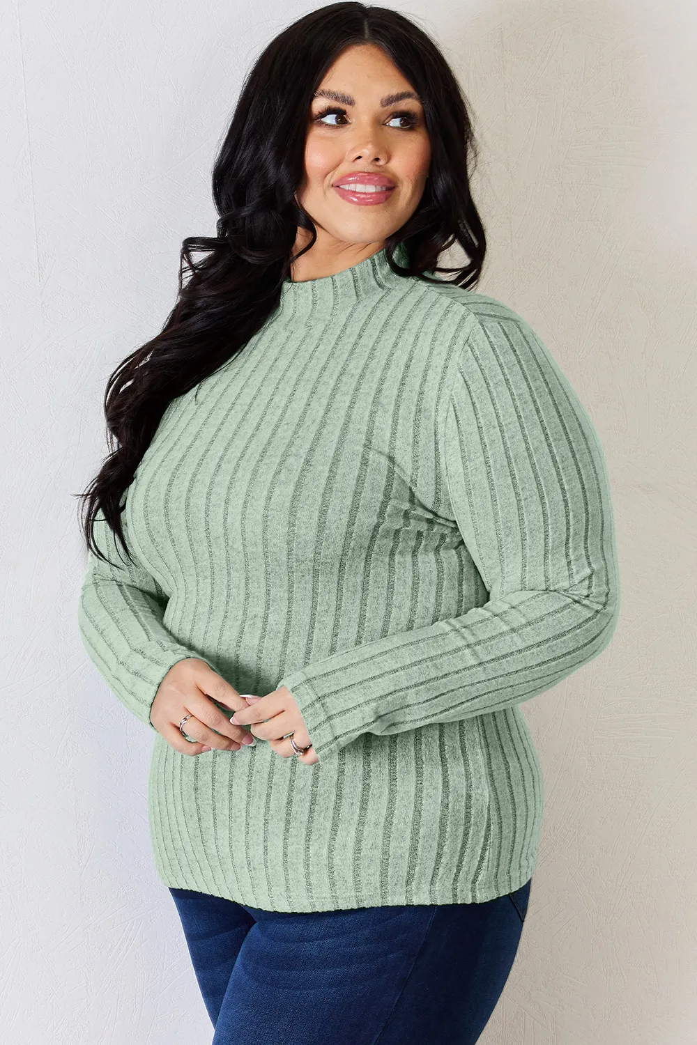 Full Size Ribbed Mock Neck Long Sleeve T-Shirt, image 16