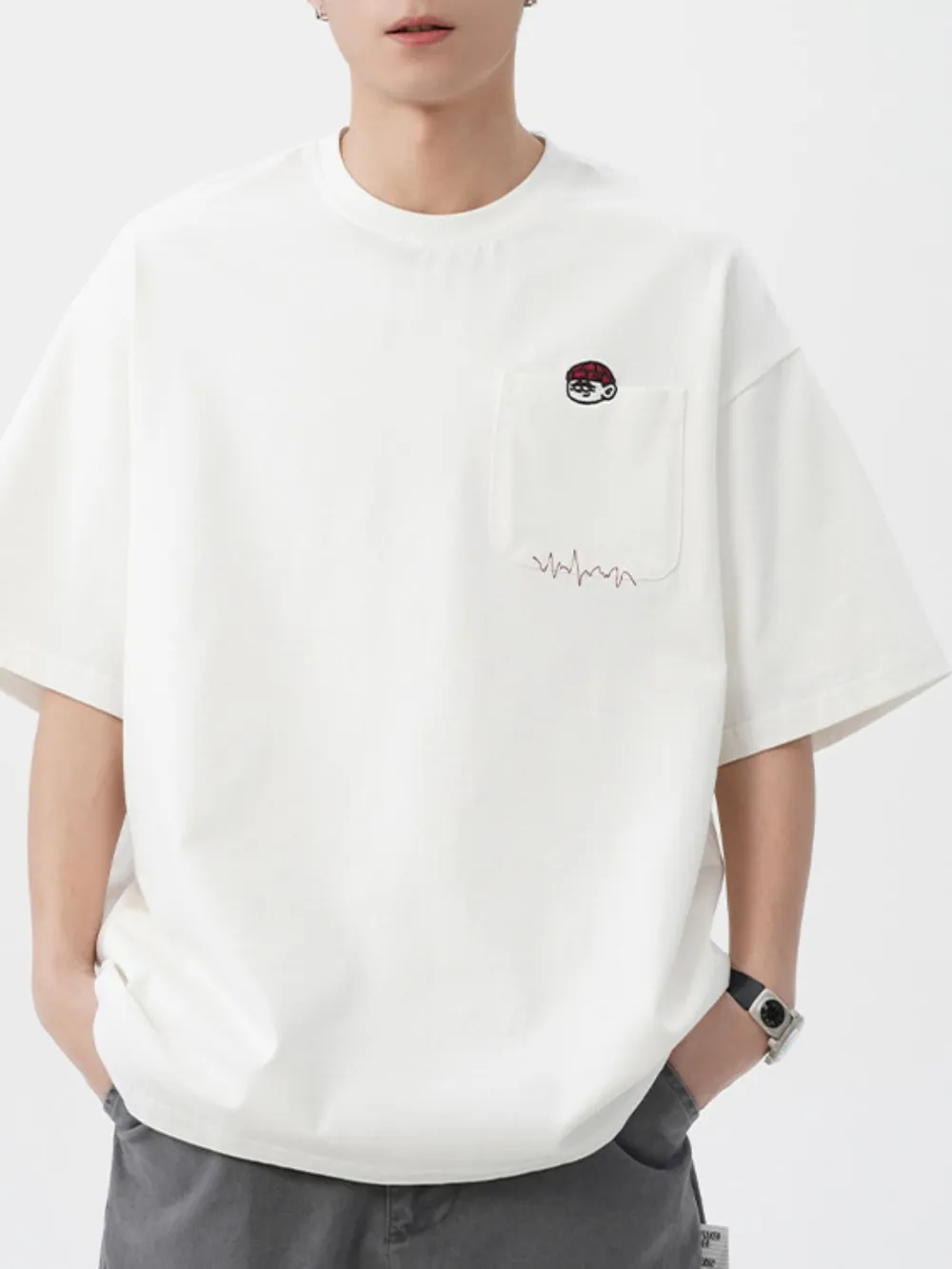 Men's Plus Size Round Neck Embroidered T-Shirt, image 18