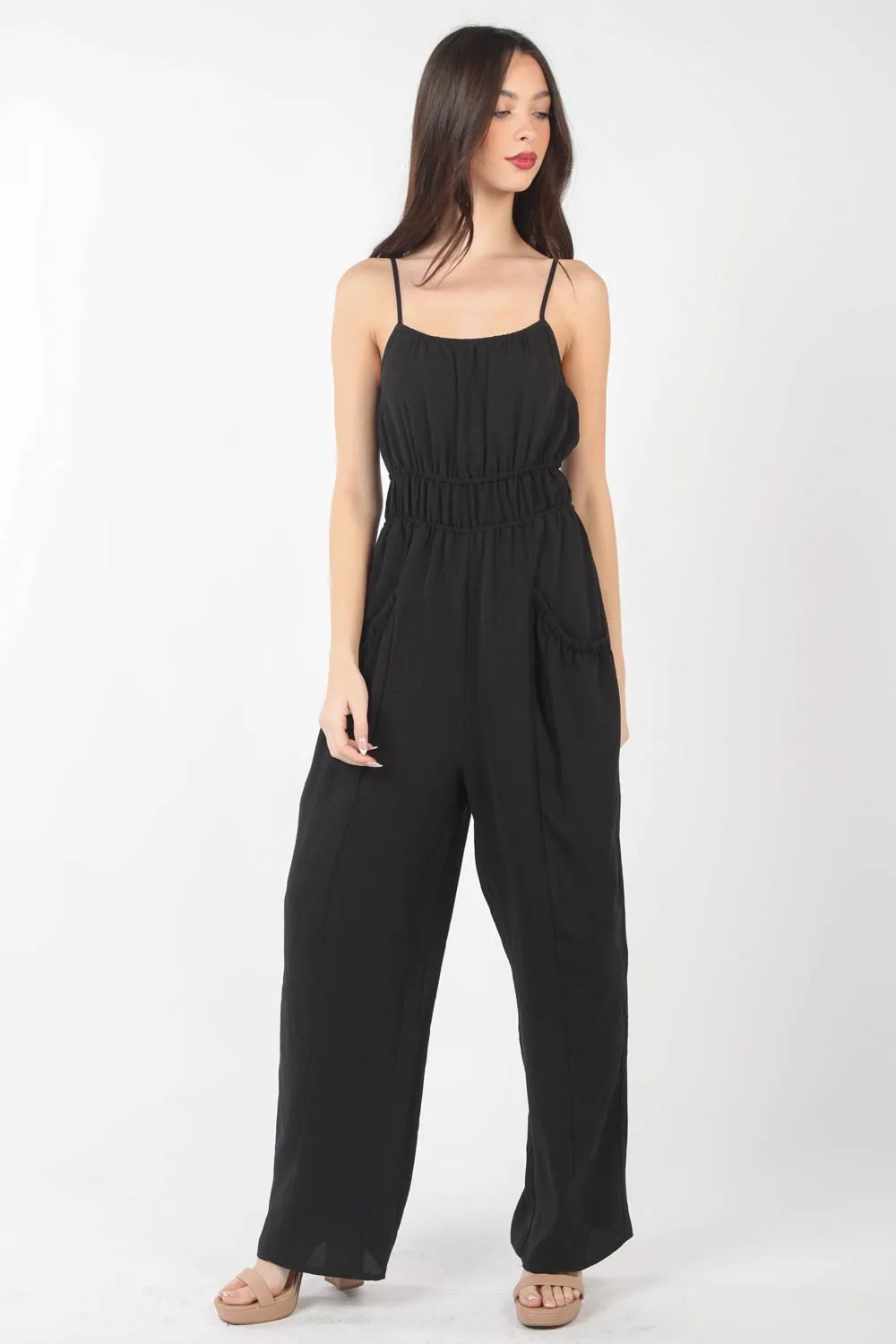Pintuck Detail Woven Sleeveless Jumpsuit, image 3
