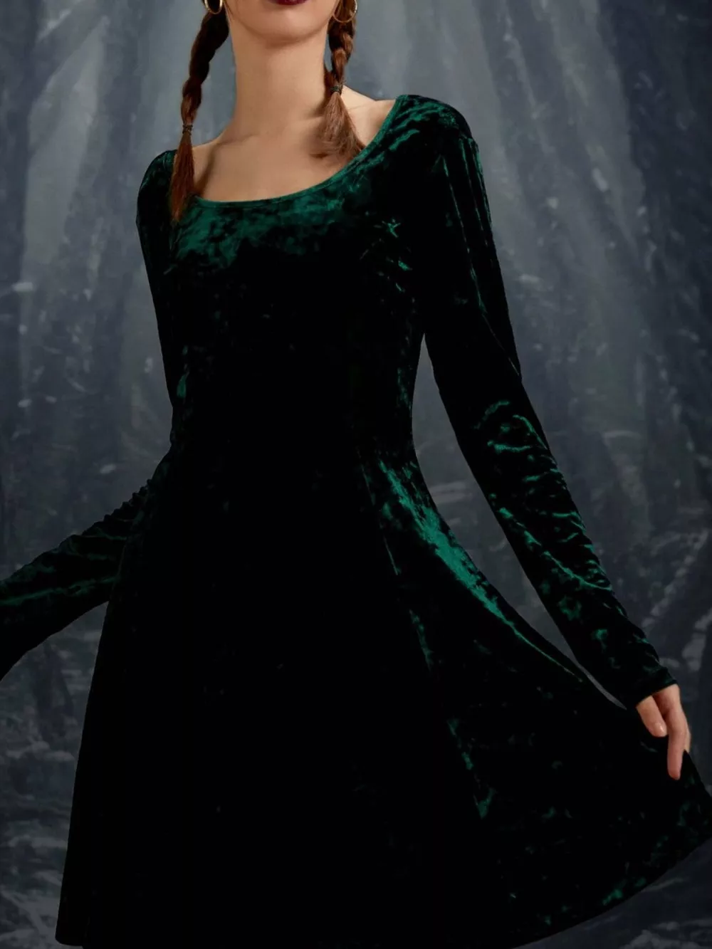 Velvet Round Neck Long Sleeve Dress, image 7