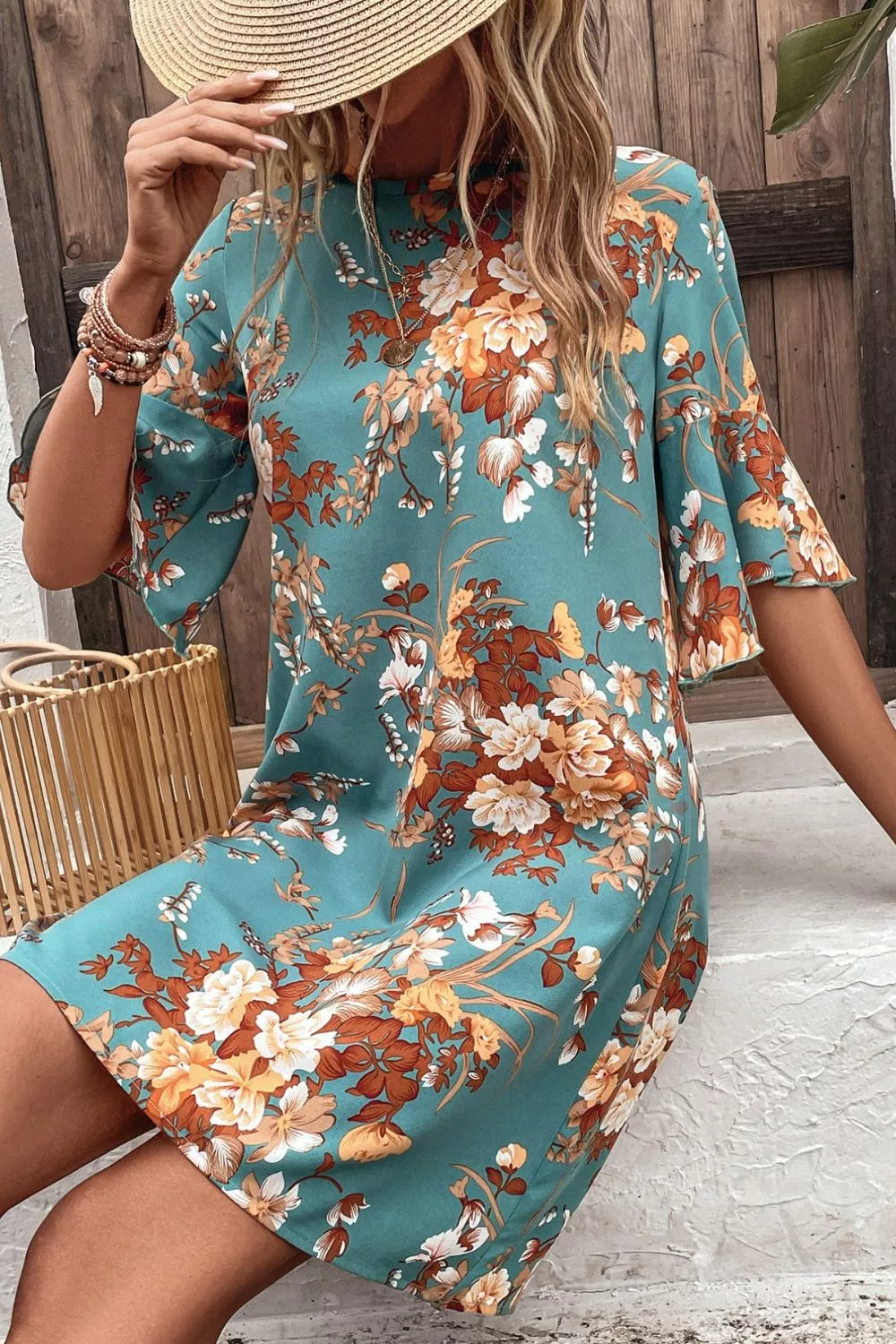 Floral Print Flounce Sleeve Casual Dress, image 6