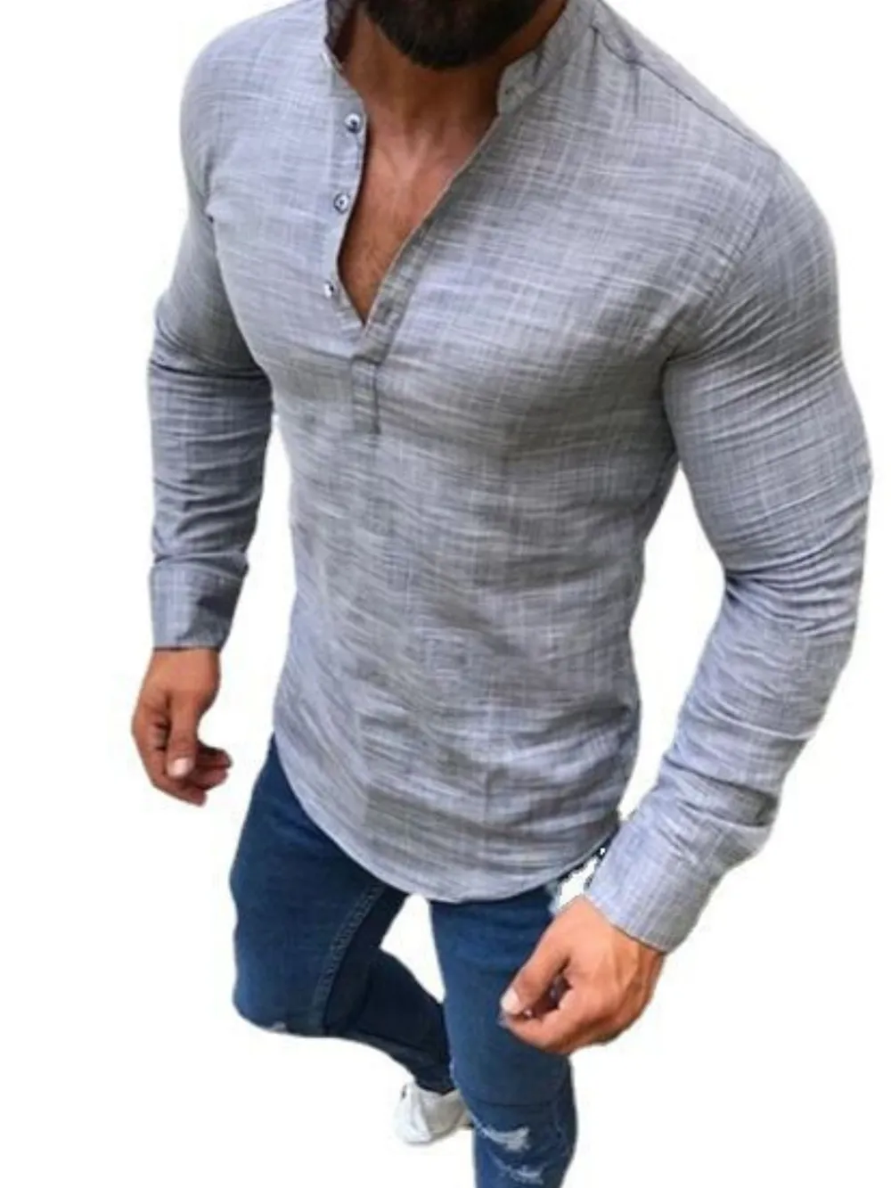 Men's Full Size Slim Fit Henley Long Sleeve Top Plus Size, image 4