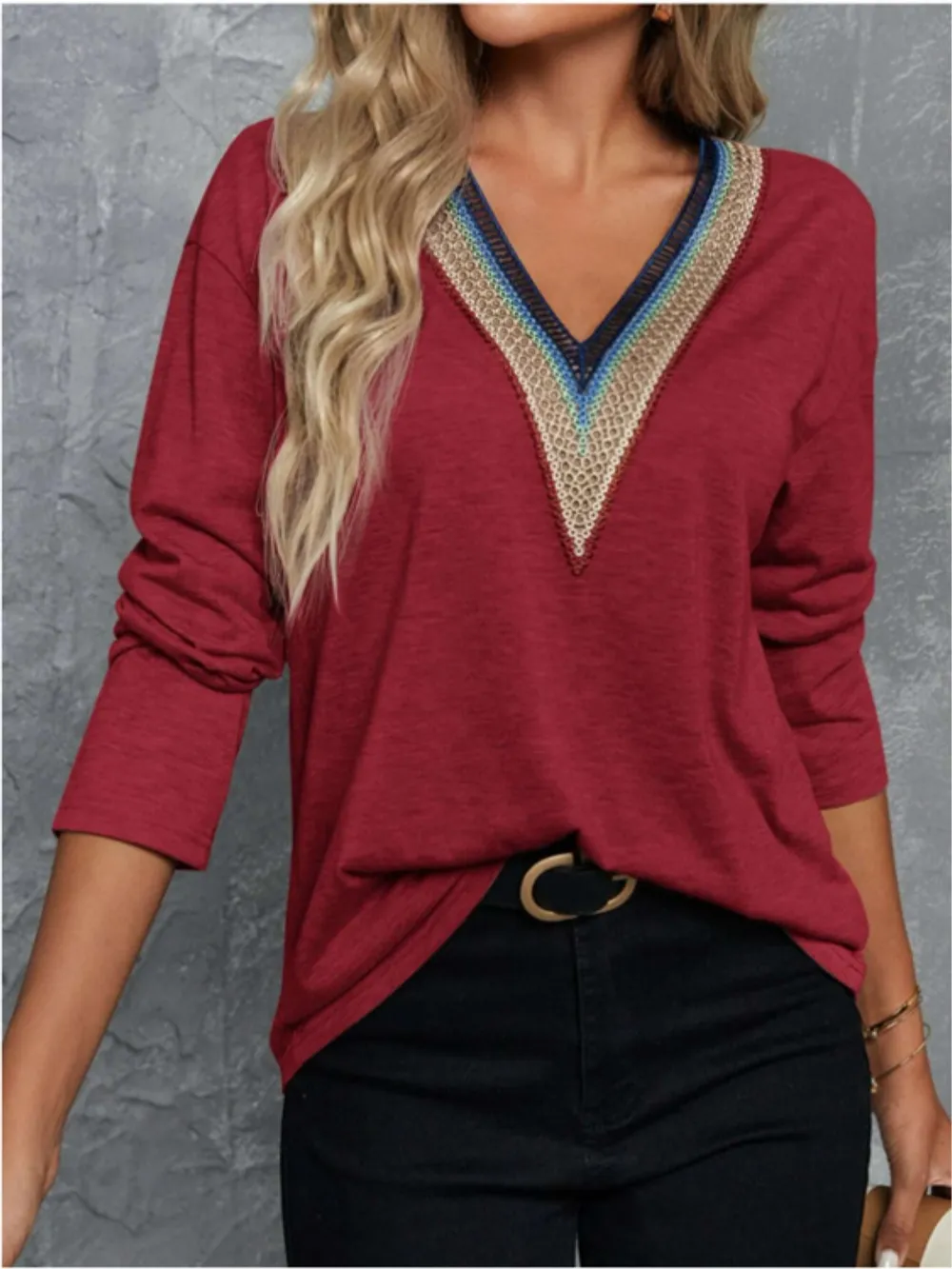 V-Neck Long Sleeve T-Shirt, image 11