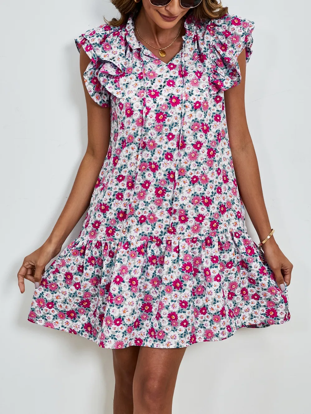 Tied Floral Cap Sleeve Mini Dress, image 19
