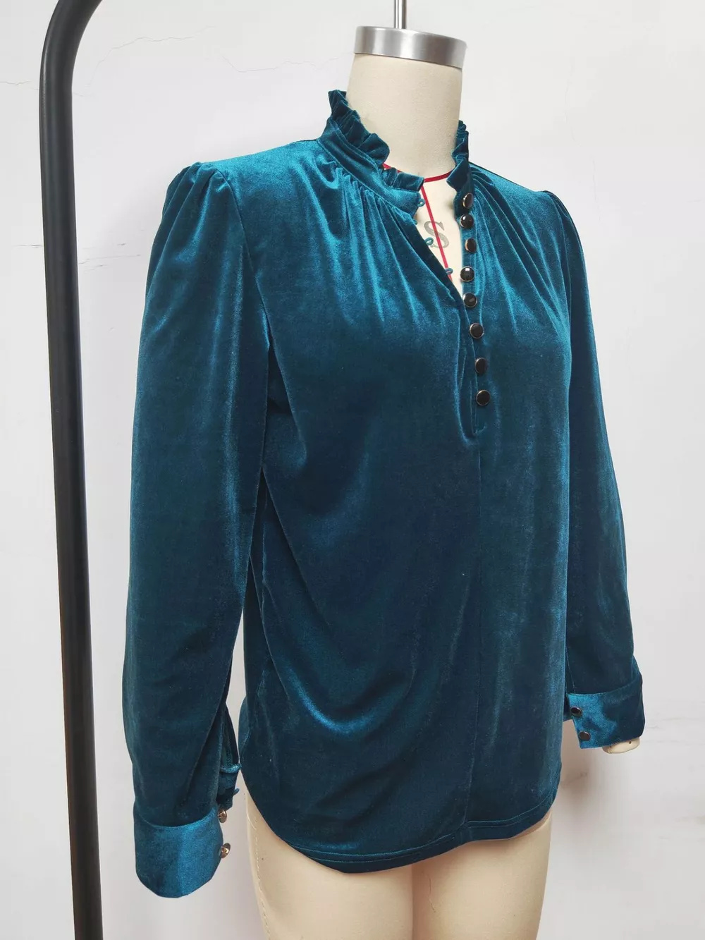 Elegant Velvet Ruffle Neck Blouse, image 13