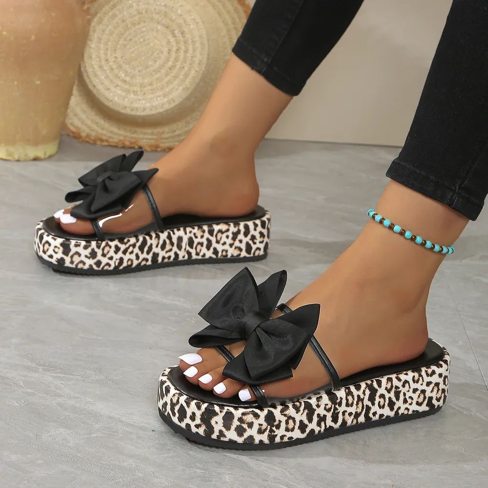 Bow Open Toe Leopard Platform Sandals, image 2