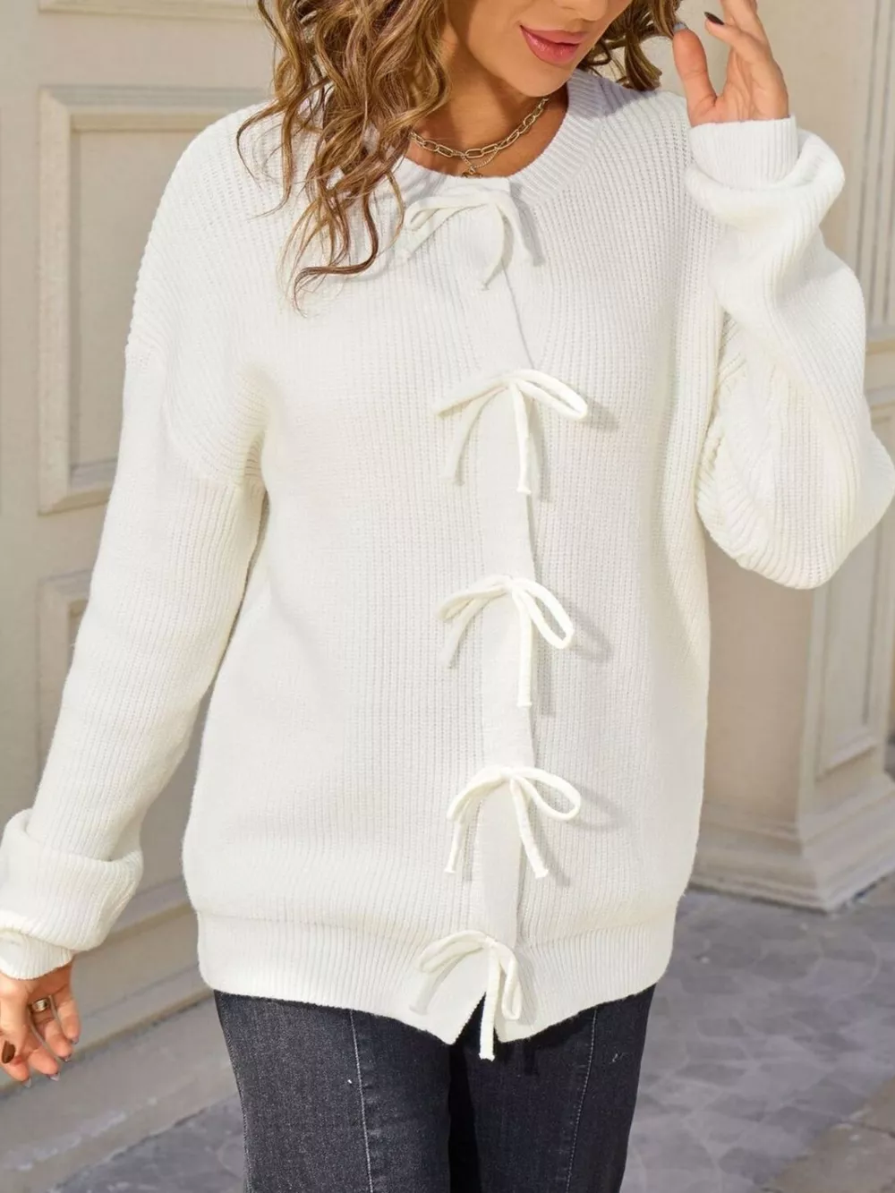 Ribbed Knit Bow-Tie Cardigan, image 12