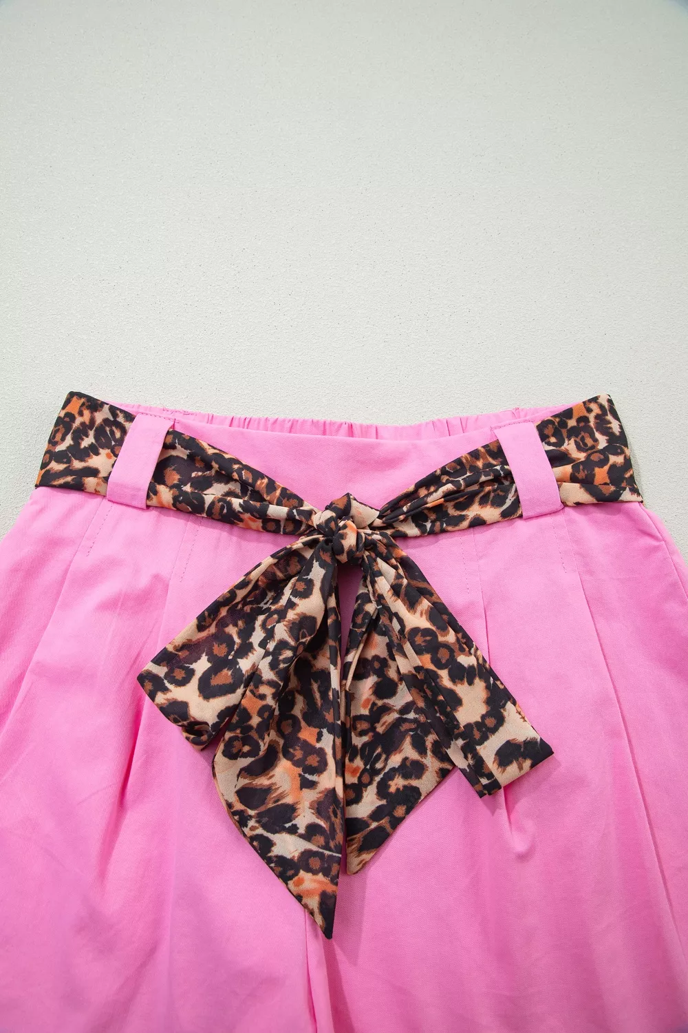 Leopard Contrast Sash Belt Pleated Wide Leg Shorts, image 6