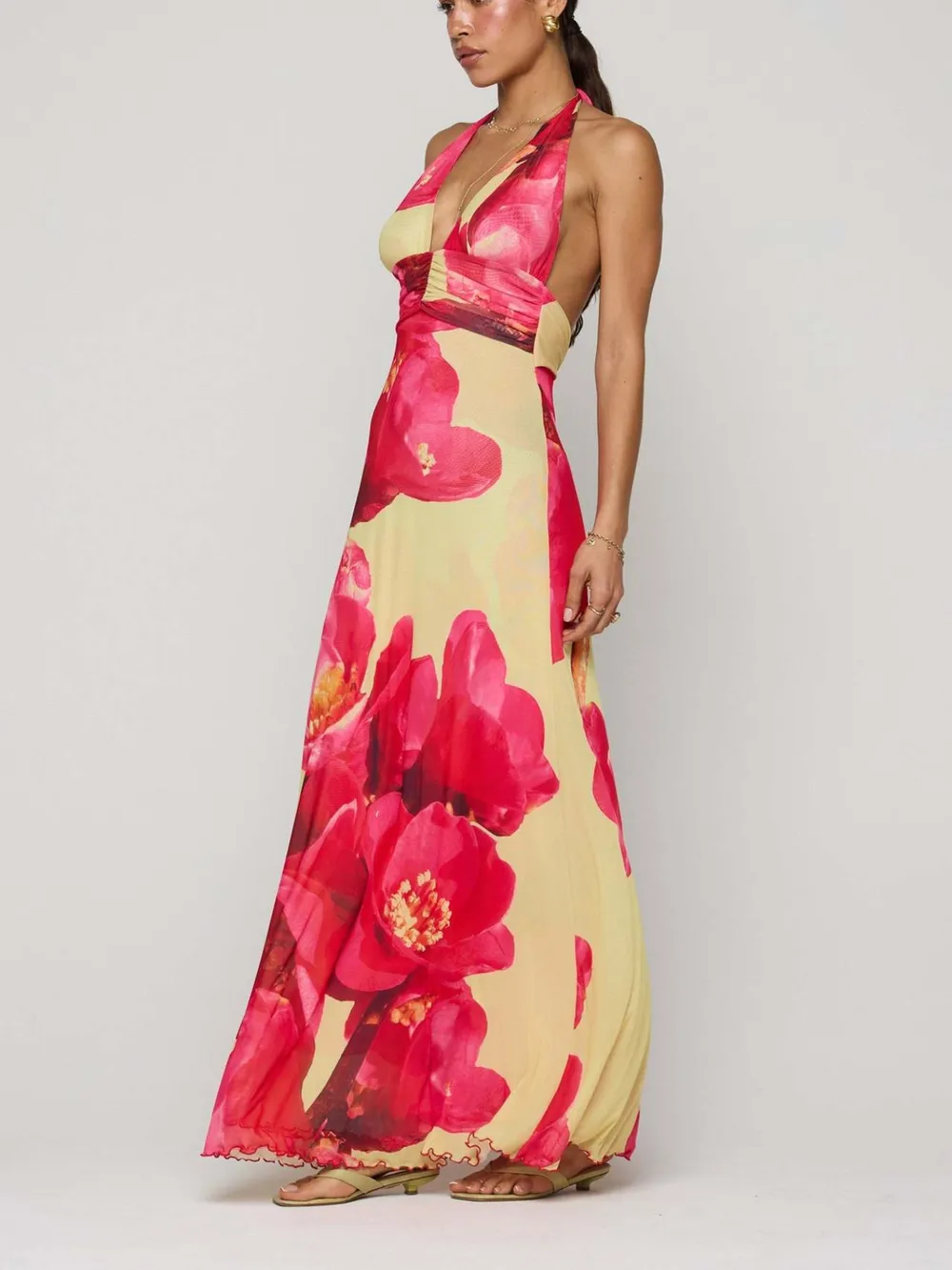 Floral Halter Neck Deep V Maxi Dress, image 9