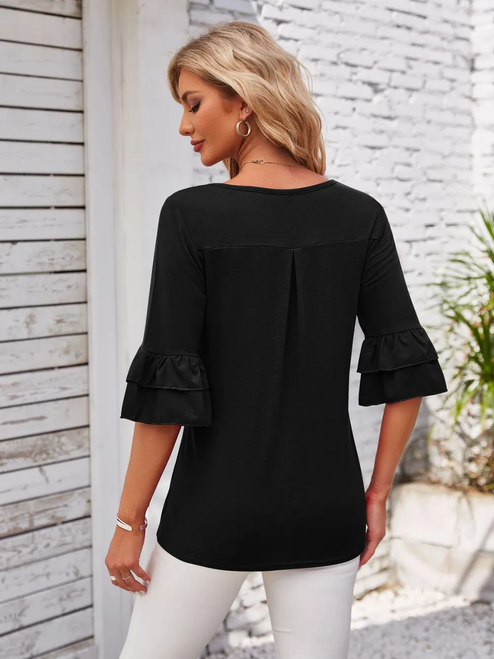 Ruffled Suqare Neck Half Sleeve Blouse, image 11
