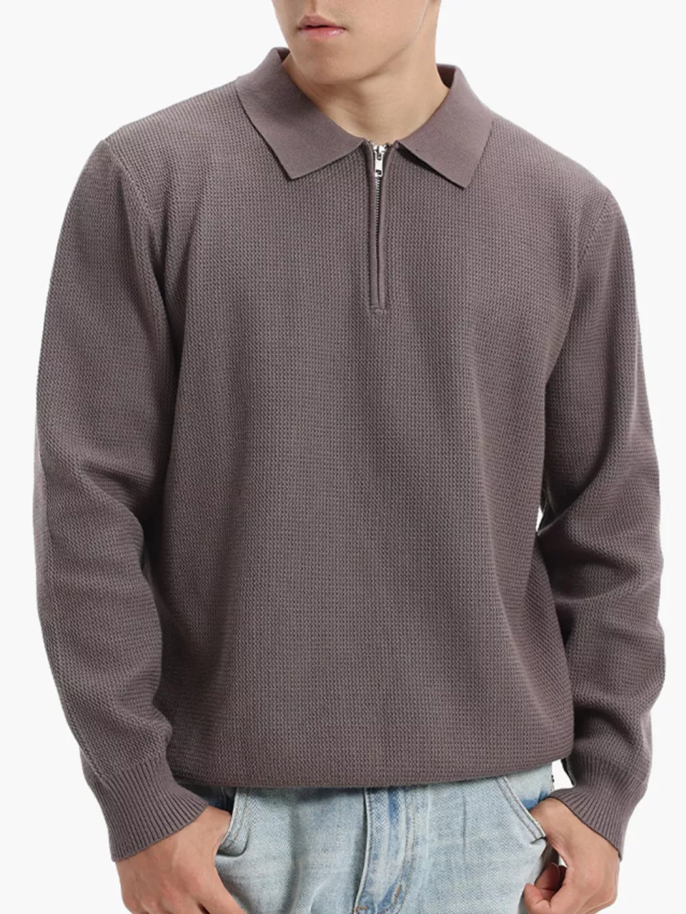 Men's Plus Size Quarter-Zip Textured Knit Top, image 4