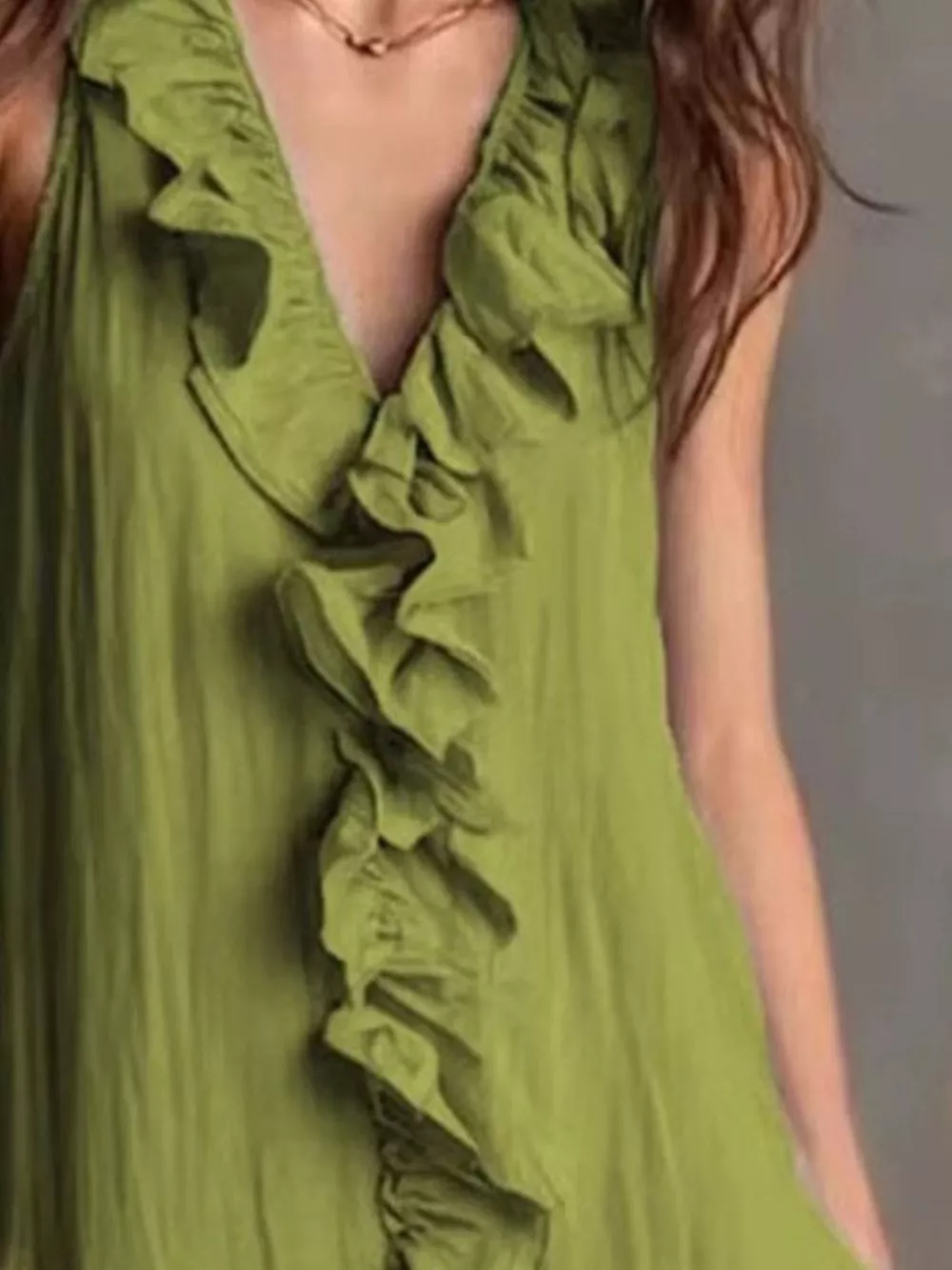 Sleeveless Ruffle Trim V-Neck Midi Dress, image 2