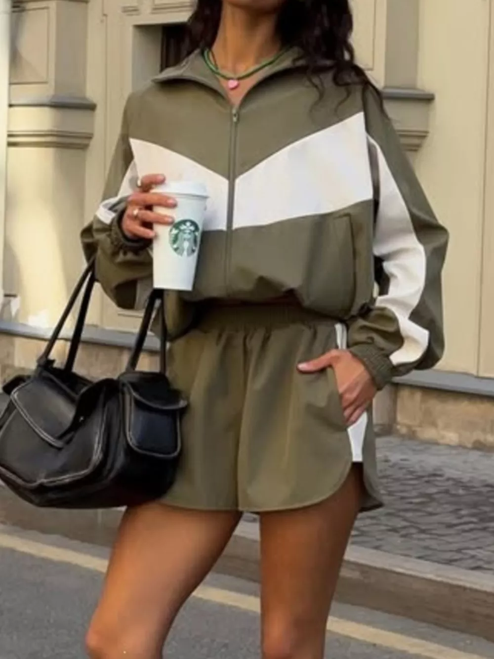 Color-Block Zip-Up Jacket and Shorts Set, image 15