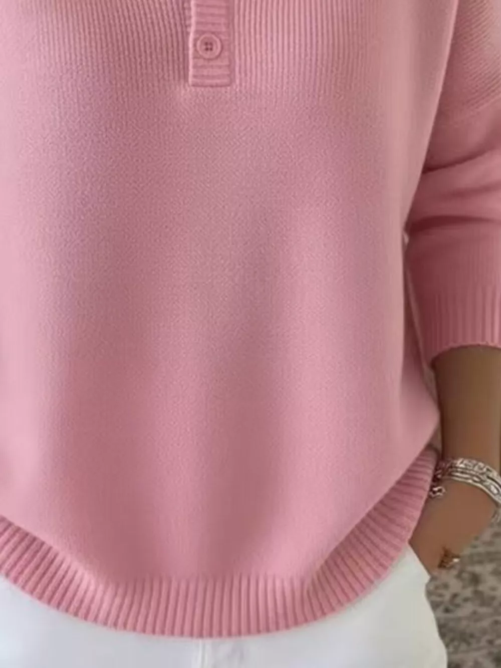 Full Size Button Detail Ribbed Knit Sweater Plus Size, image 7