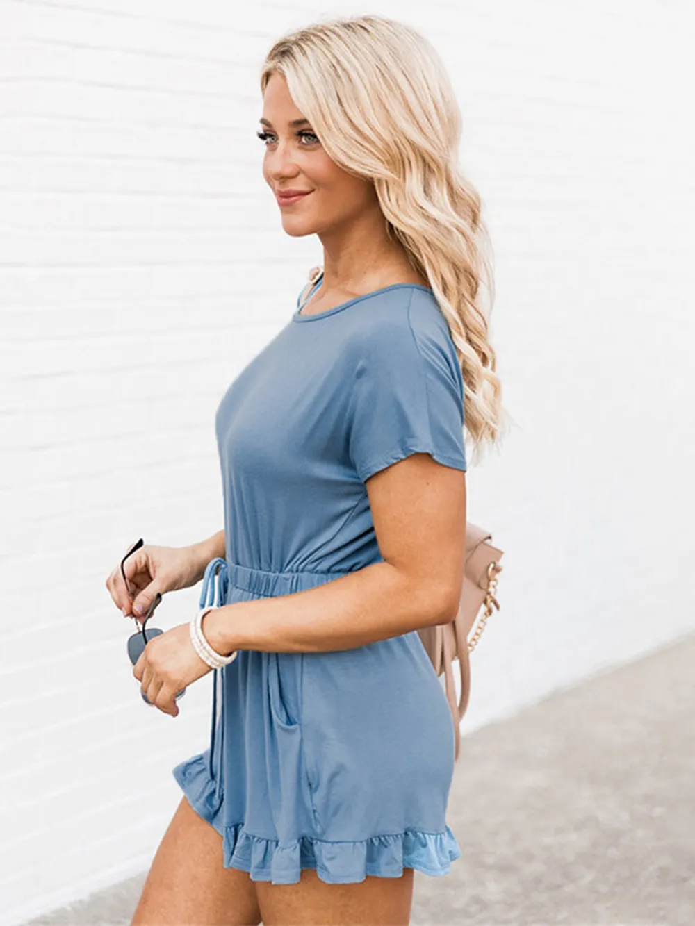 Ruffled Boat Neck Short Sleeve Romper, image 10