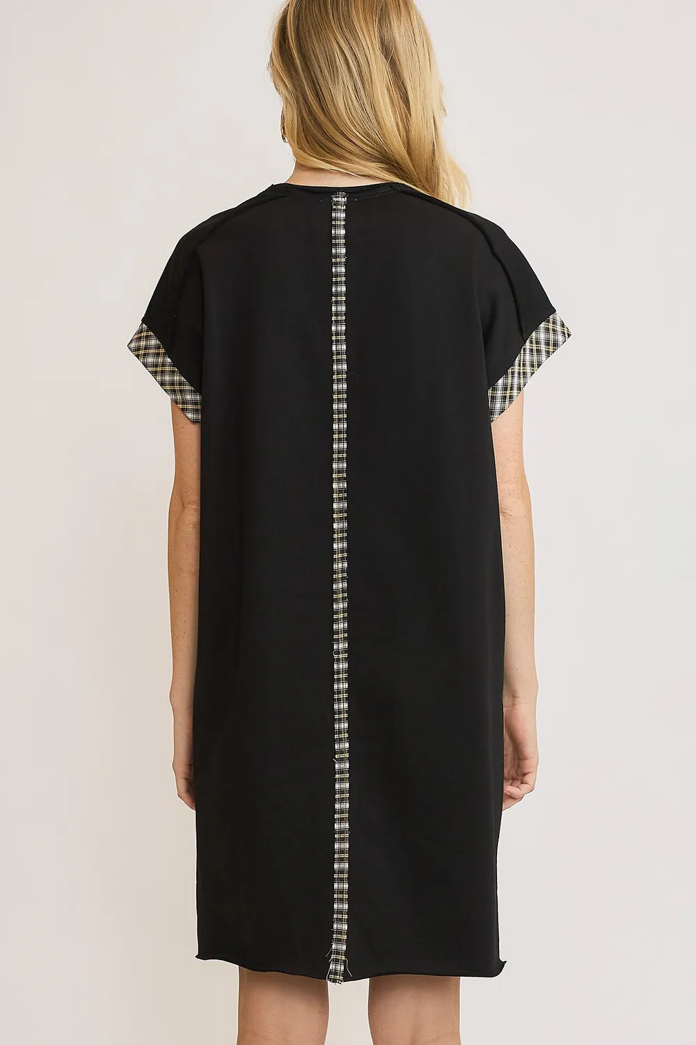 Peace Plaid Applique Short Sleeve Mini Dress, image 2