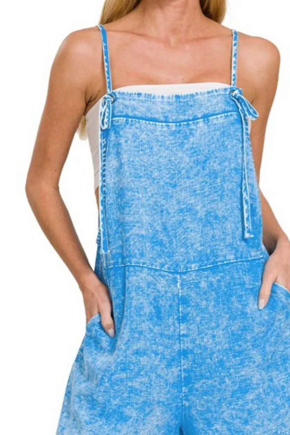 Washed Linen Knot Strap Rompers, image 2