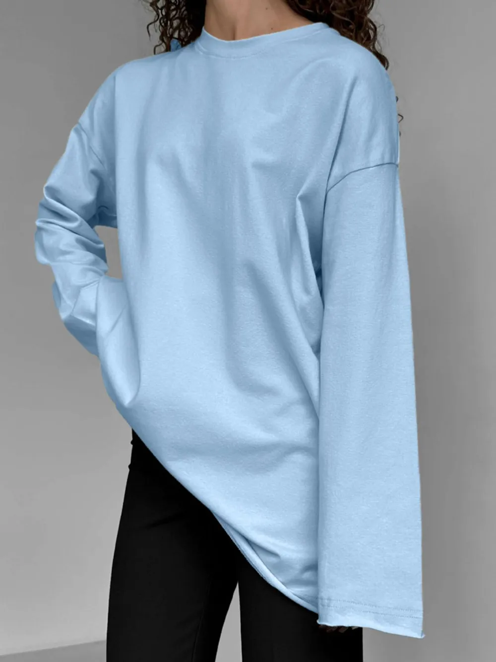Round Neck Long Sleeve Oversized T-Shirt, image 18