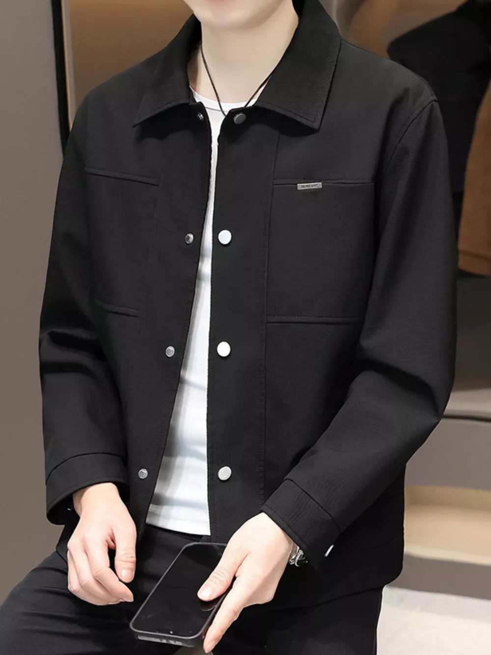Men's Plus Size Snap Down Long Sleeve Jacket