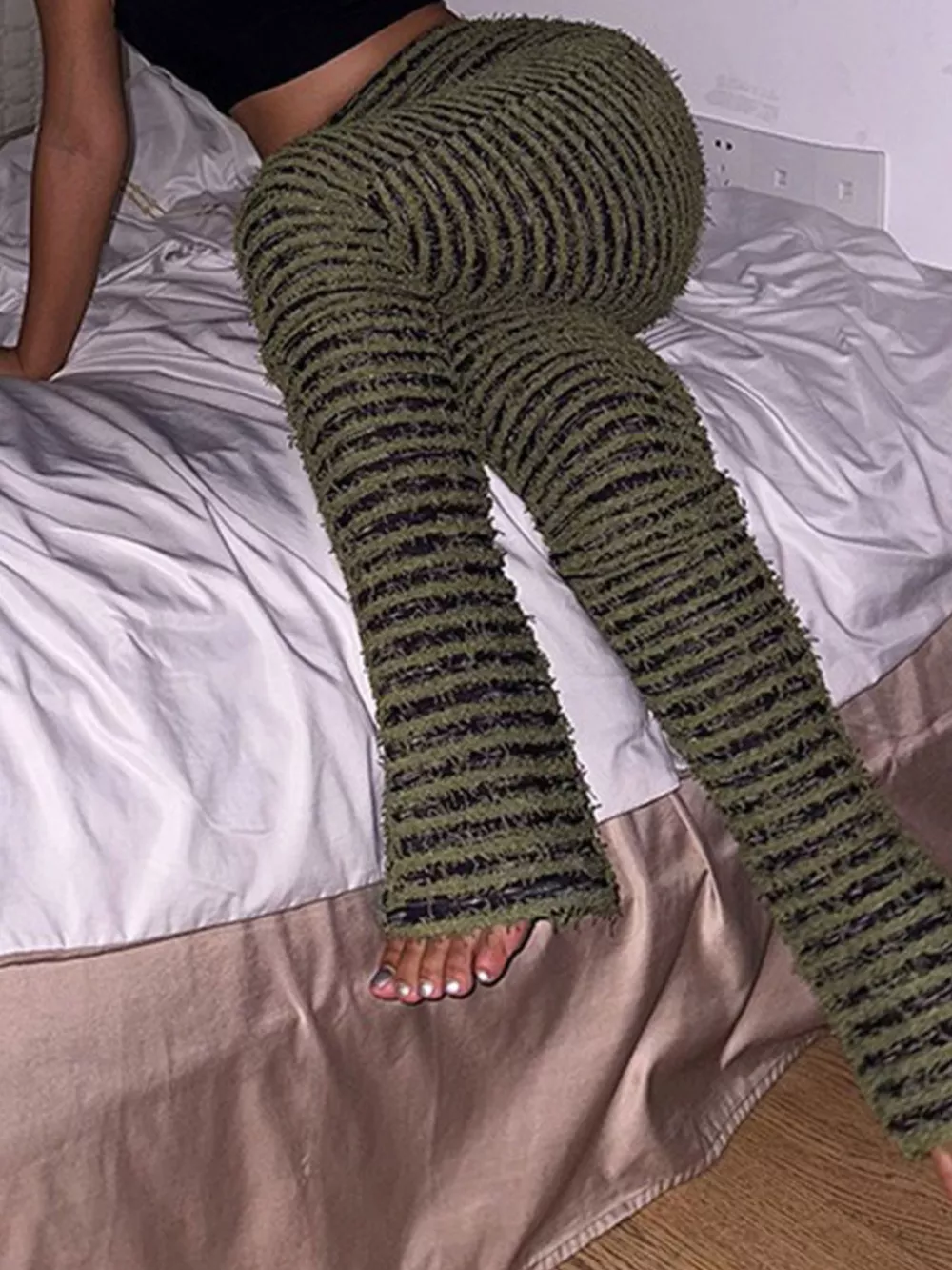 Striped Fuzzy Textured Knit Pants, image 9