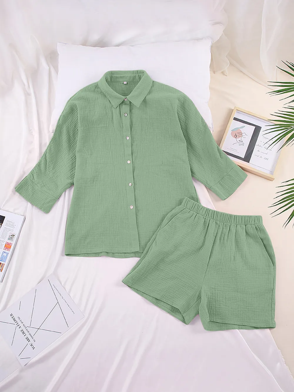 Texture Button Up Shirt and Shorts Set, image 35