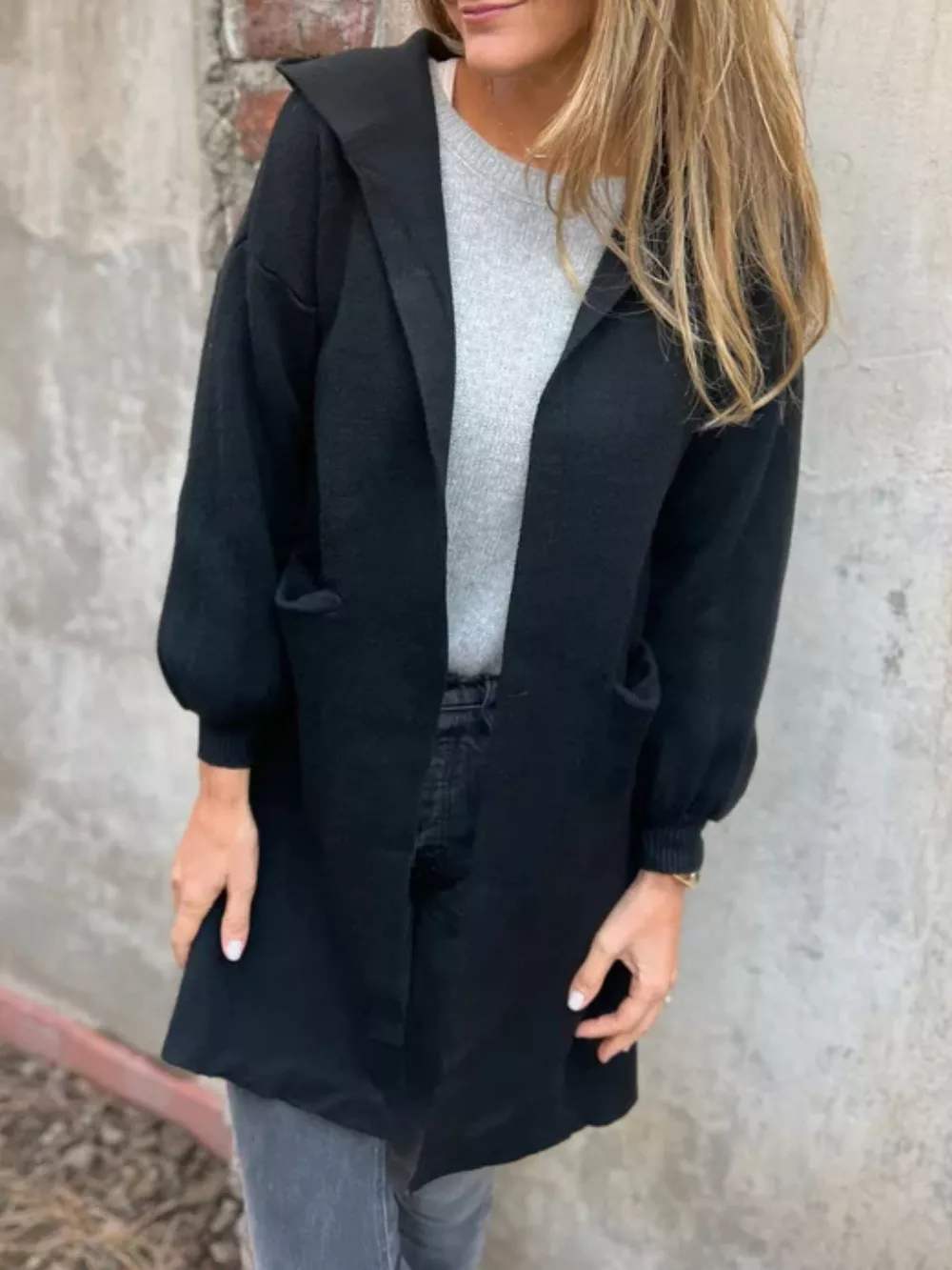 Full Size Open Front Drop Shoulder Hooded Cardigan Plus Size, image 10
