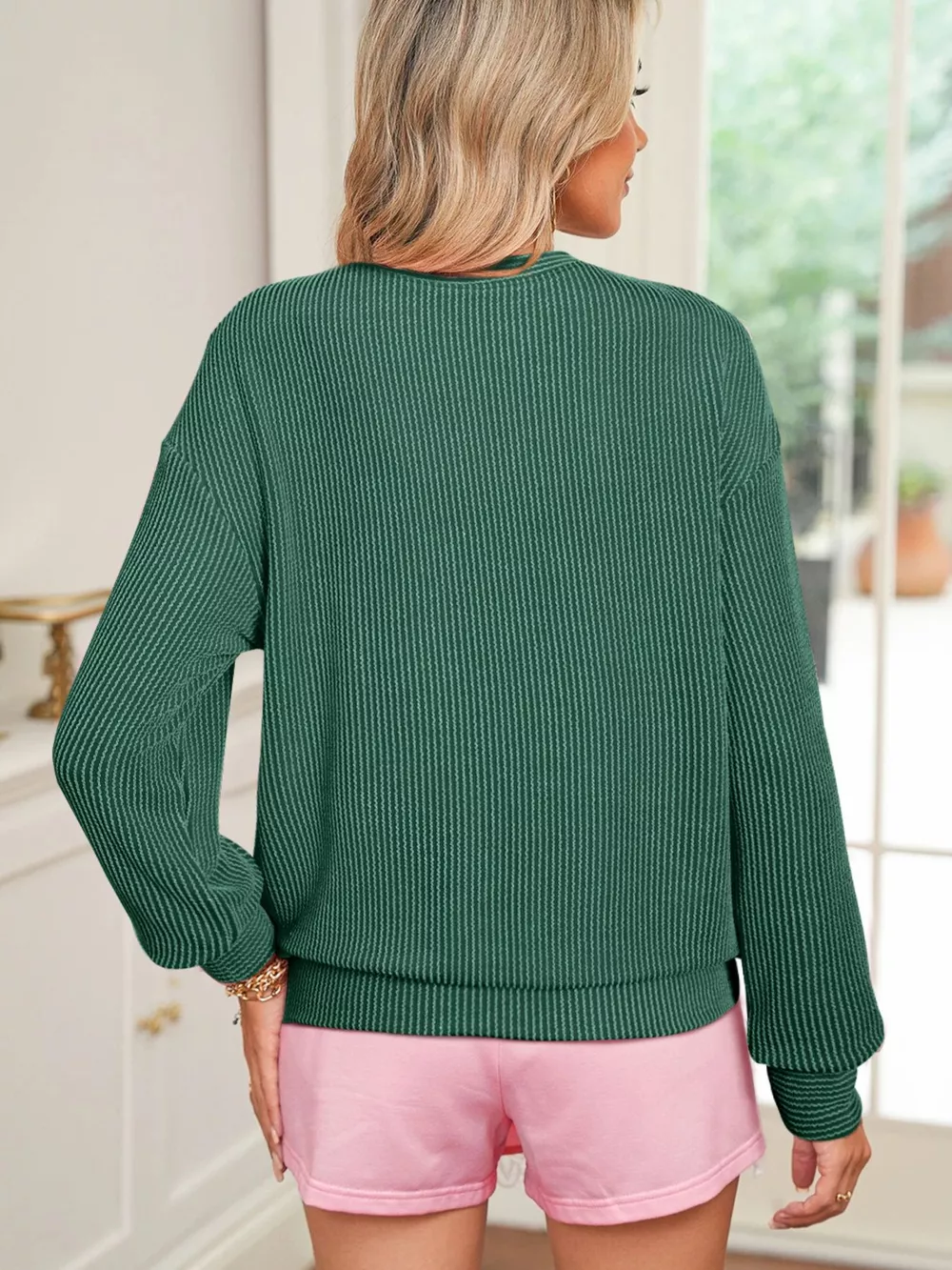 Merry Twisted Rib Christmas Loose Long Sleeve Top, image 4