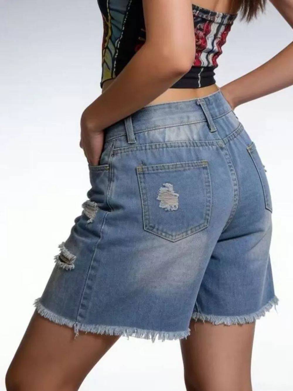 Full Size Ripped Frayed Hem Denim Shorts Plus Size, image 8