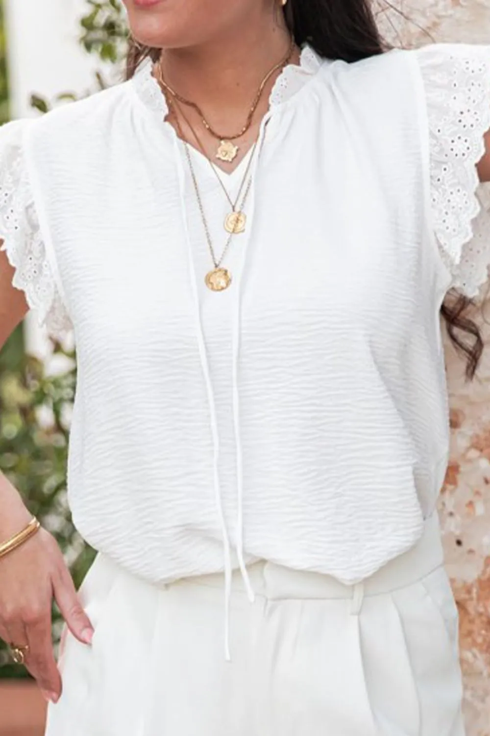 Ruffled Tie Neck Cap Sleeve Blouse, image 3