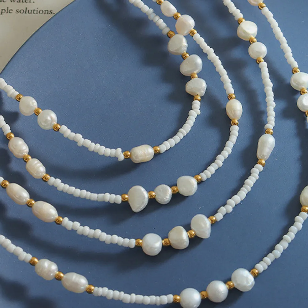 Titanium Steel Glass Bead Pearl Necklace, image 3