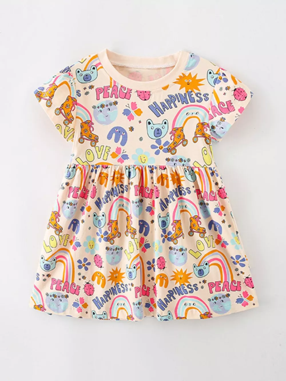 Children's Cartoon Print Short Sleeve Casual Dress
