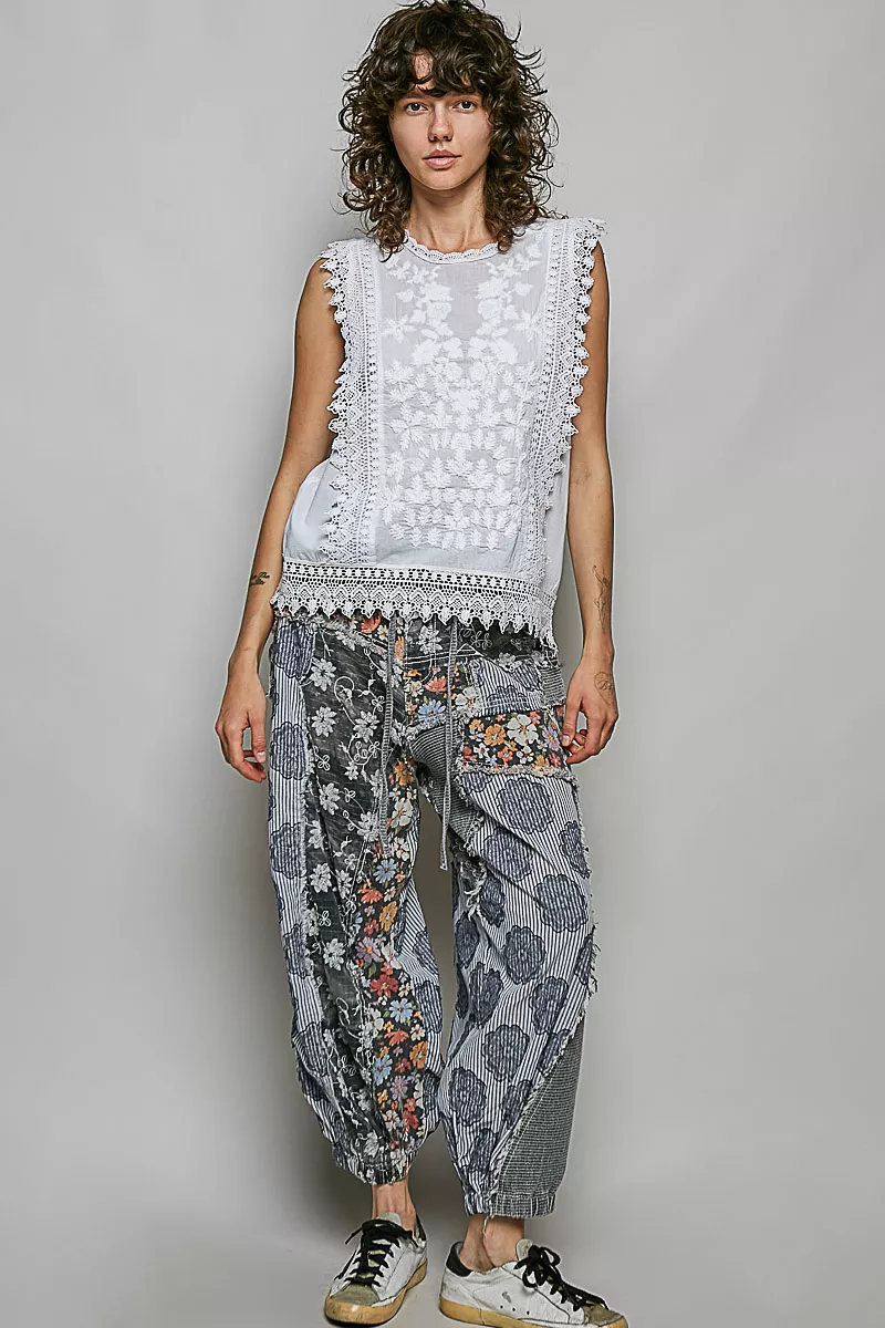 POL Allover Botanical Embroidered Scalloped Lace Sleeveless Top, image 5
