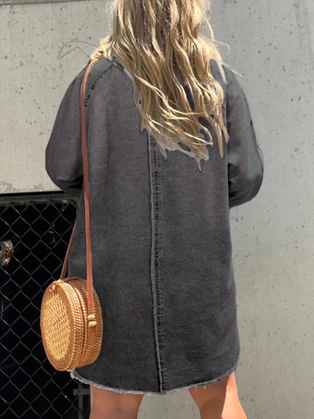 Full Size Button-Front Long Sleeve Denim Shirt Dress Plus Size, image 8
